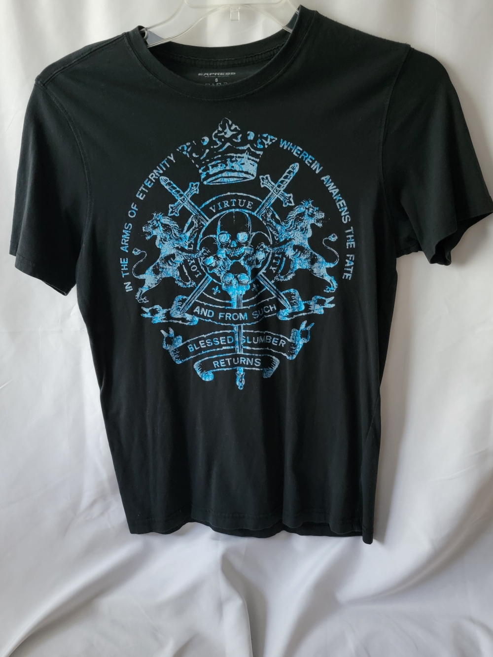 Express Black Short-Sleeve Tee with Blue Crest Graphic